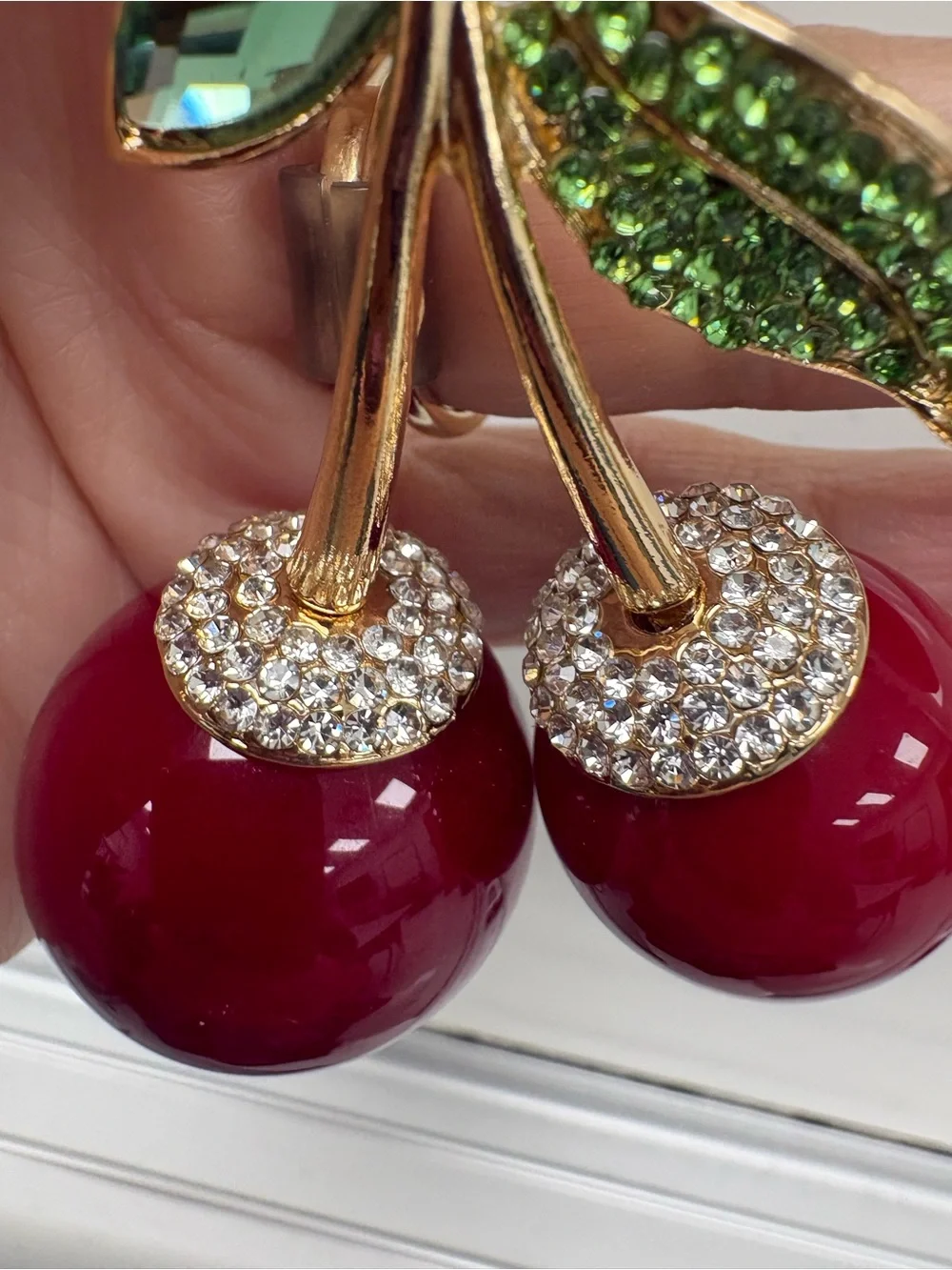 Bling Crystal Red Cherry Purse Charm & Gold Keyring Accessory